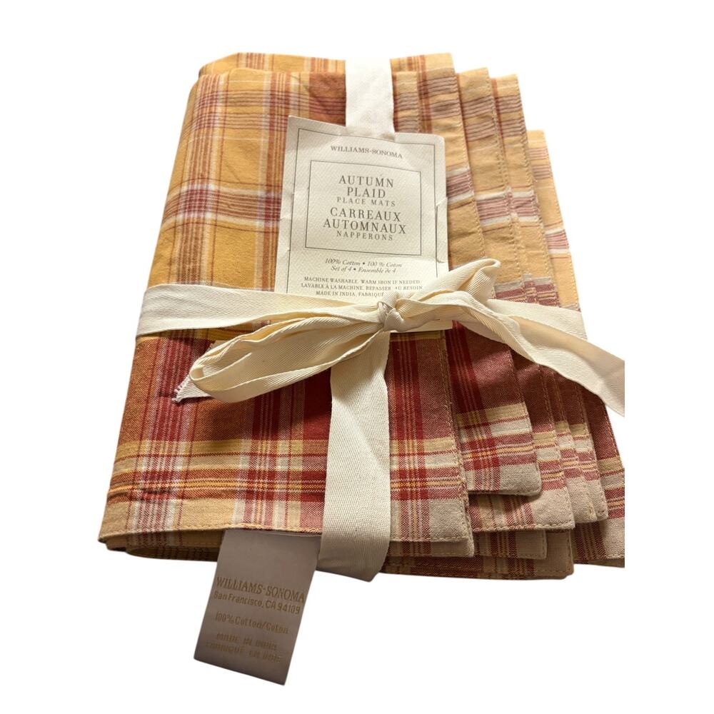 Williams Sonoma NEW Autumn Plaid Placemats Set of 4 Cotton Fall Thanksgiving